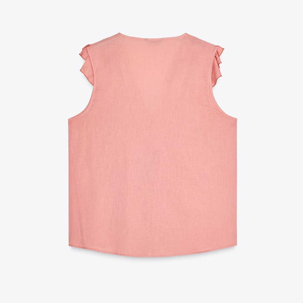 ZARA COTTON LINEN SLEEVELESS RUFFLE BLOUSE TOP S - Picture 2 of 5